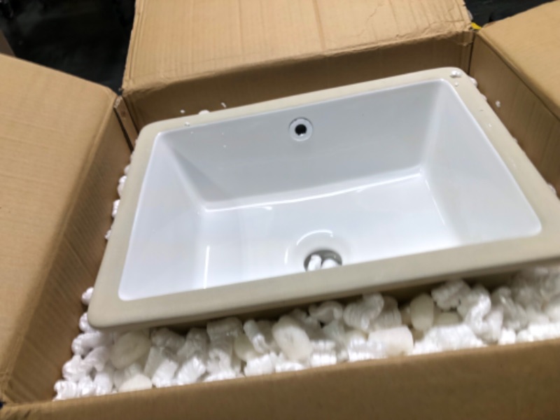 Photo 2 of Bathroom Sink Undermount Rectangular - Mocoloo 20"x 14" White Rectangle Porcelain Sink with Vertical Sides and Overflow Drain, Under Counter Mount Ceramic Lavatory Vanity Sink For Bathroom Basin. 20x14 White