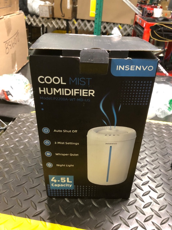 Photo 3 of 4.5L Humidifiers for Bedroom Home, INSENVO Air Humidifier for Plants Baby Nursery, 1.18Gal Cool Mist Top Fill Humidifiers with 3 Mist levels, Auto Shut Off, Night Light, 360° Nozzle, Anti-Spill White Cover 4.5L