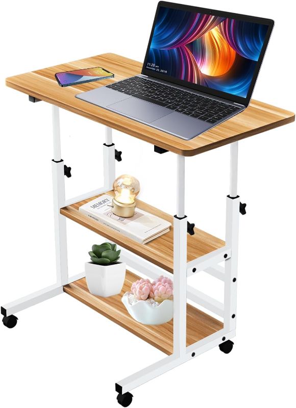 Photo 1 of TBXWLRF Mobile Standing - Laptop - Desks - Computer Desk Adjustable Height, Mobile Side Table Double Layer Storage Computer Workstations. (15.7"x23.6",Oak)