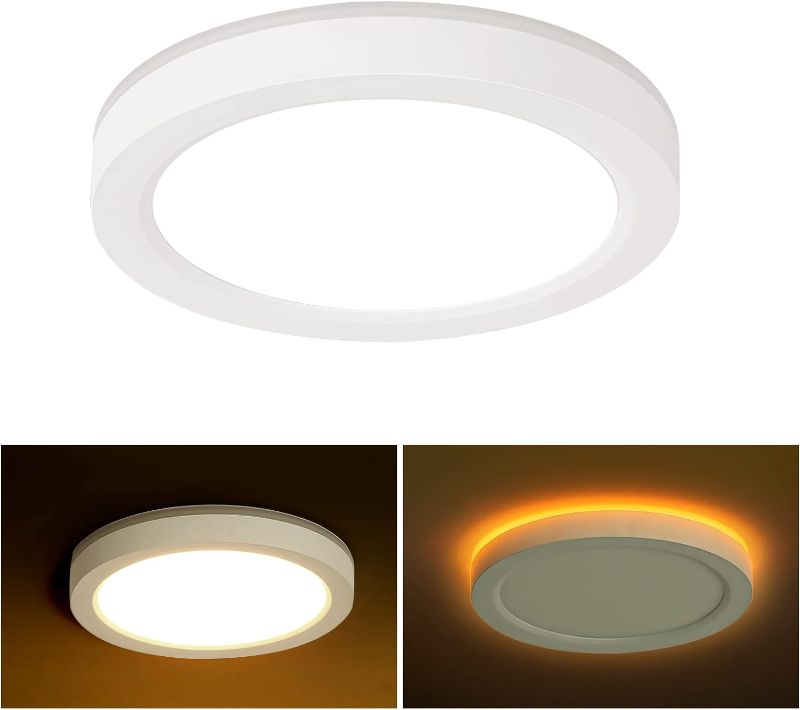 Photo 1 of 13 Inch LED Flush Mount Ceiling Light with Night Light, 24W, 2400lm, 3000K/4000K/5000K Selectable, Round Flat Panel Light, Dimmable Ceiling Light Fixture for Dining Room, Bedroom, Kitchen, Hallway White 13 inch