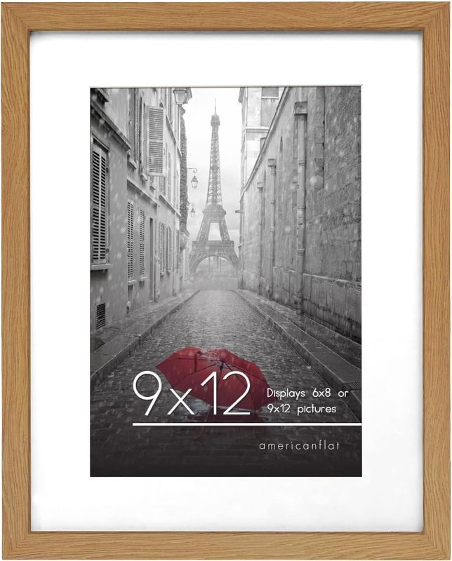 Photo 1 of Americanflat 9x12 Picture Frame in Dark Oak - Displays 6x8 with Mat and 9x12 Without Mat - Engineered Wood with Shatter Resistant Glass - Horizontal and Vertical Formats for Wall