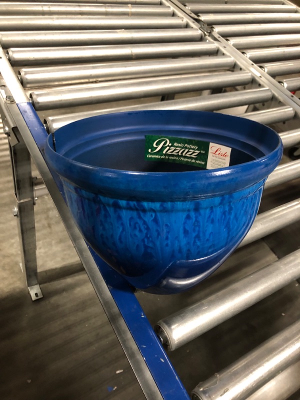 Photo 1 of The HC Companies 9 Inch Pizzazz Decorative Round Planter - Lightweight Premium Resin Plant Pot with a Ceramic Look for Indoor Outdoor Use, Admiral Blue

