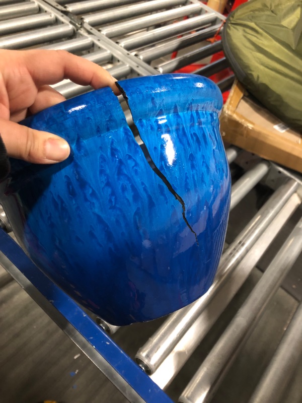 Photo 1 of The HC Companies 9 Inch Pizzazz Decorative Round Planter - Lightweight Premium Resin Plant Pot with a Ceramic Look for Indoor Outdoor Use, Admiral Blue
