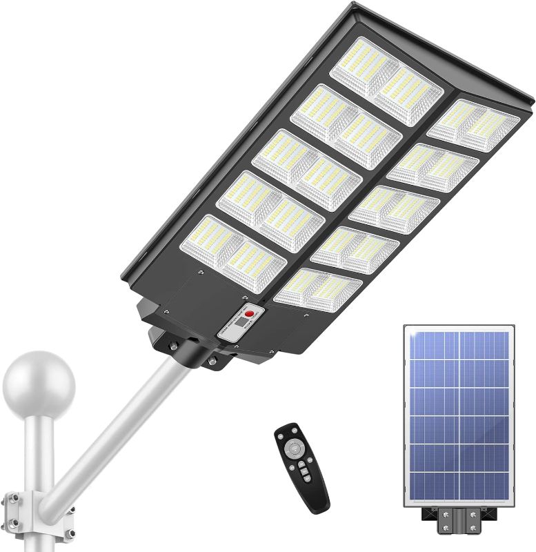 Photo 1 of 800W Led Solar Street Light Outdoor, 50000LM IP65 Waterproof Solar Security Flood Lights Motion Sensor with Remote Control & Arm Bracket, Dusk to Dawn Solar LED Light Lamp for Garden Yard Parking Lot