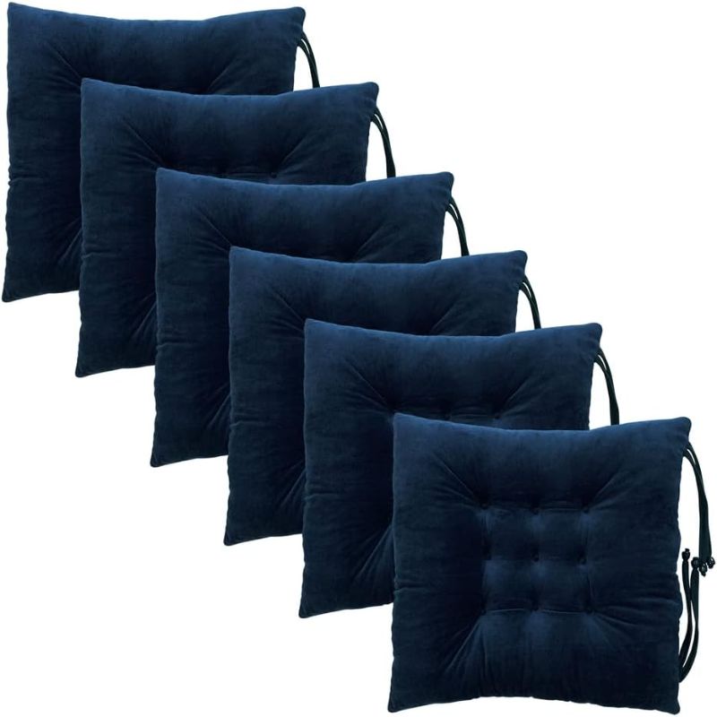 Photo 1 of  Chair Pads Seat Cushions Cover with Ties for Dining Chairs, Office Chairs, Sofa Patio Furniture Carpeted Floors, Hardwood Floors, Polyester Chair Cushions Set of 6, Navy Blue