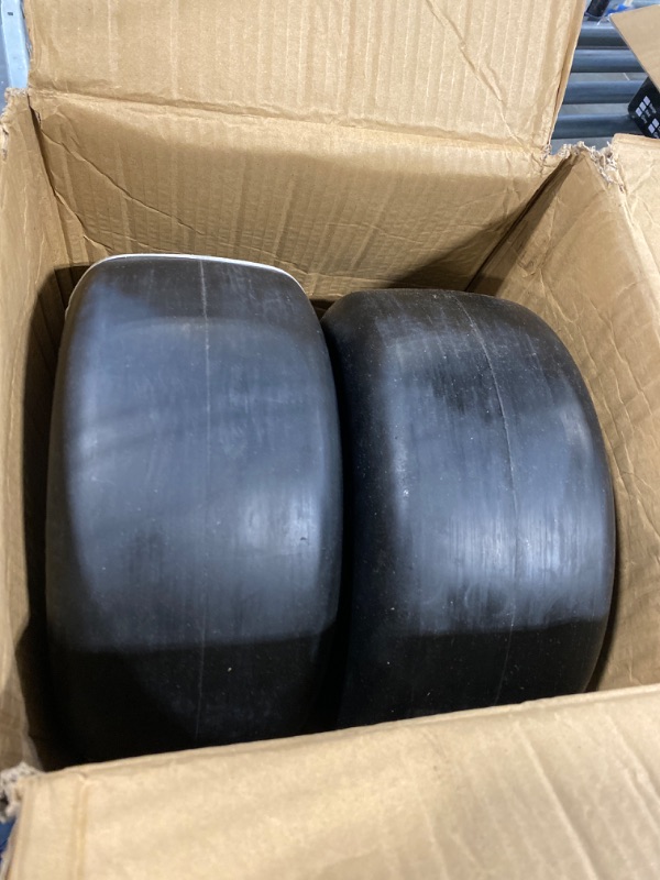 Photo 2 of MaxAuto Set of 2 13x6.50-6 Flat Free Lawn Mower Smooth Tires on Wheel for Lawn Mower Garden Tractor(4.0"Centered Hub - Hub Length 4"-4.5''-5.0''-5.5" with 5/8" or 3/4'' Sintered iron Bushing)