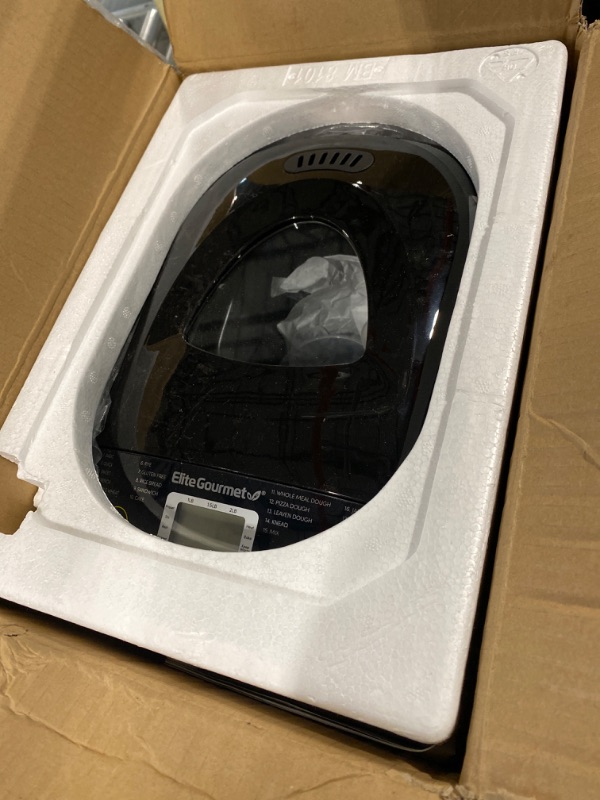 Photo 1 of Elite Gourmet EBM8103B Programmable Bread Maker Machine, 3 Loaf Sizes, 19 Menu Functions Gluten Free White Wheat Rye French and more, 2 Lb, Black