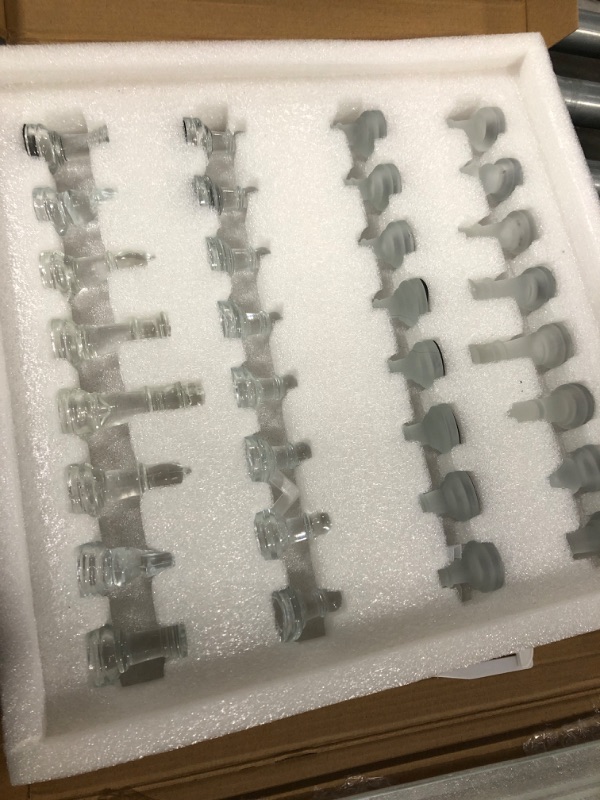 Photo 1 of Gamie Glass Chess Set, Elegant Design - Durable Build - Fully Functional - 32 Frosted and Clear Pieces - Felted Bottoms - Easy to Carry - Reassuringly Stable (14 Inch)