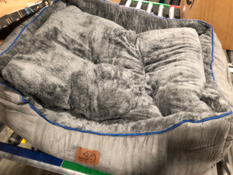 Photo 3 of Bedsure Dog Beds for Medium Dogs Cats - Indoor Puppy Bed for Medium Large Cat Washable, 25in Fluffy Rectangle Cuddle Pet Bed with Anti-Slip Bottom, Grey M(25"x21"x8") Grey