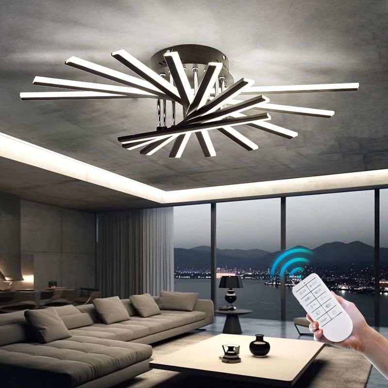 Photo 1 of  Modern LED Sputnik Ceiling Light Fixture with Remote Control 80W Dimmable Black Flush Mount Chandelier Ceiling Light for Kitchen Dining Room Living Room Bedroom
***Stock photo shows similar item, not exact***