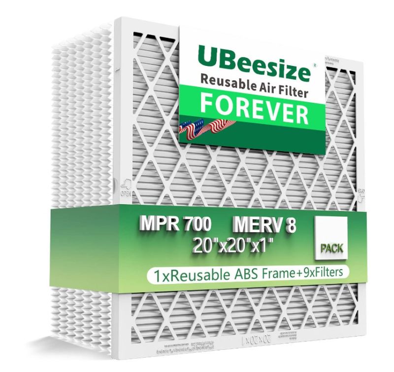 Photo 1 of UBeesize Reusable Air Filter 20x20x1 (9-Pack), MERV 8 MPR 700 AC/HVAC Furnace Filters,Deep Pleated Air Cleaner, (Actual Size 19.5" x 19.5" x 0.8"),1x Reusable ABS Frame+9 x Filter,Breathe Fresher 20x20x1 1 frame + 9 Filters MERV8