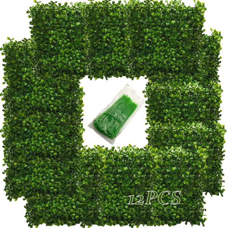 Photo 1 of AQARTZA 12PCS 10"x10" Artificial Grass Wall Panels, Boxwood Hedge Backdrop Mats with 100 Zip Ties, UV Protected Faux Grass Decoration for Indoor Outdoor Backyard Fence Pawn (12PCS 10"x10")
***NO zip ties***