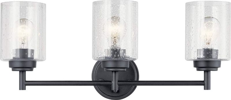 Photo 1 of  Vanity Light in Matte Black, 3-Light Transitional Bathroom Light with Glass.
***Stock photo shows a similar item, not exact***