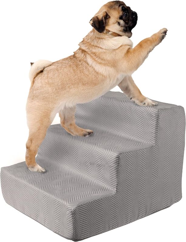 Photo 1 of 3-Step Pet Stairs - Nonslip Foam Dog and Cat Steps with Removable Zippered Microfiber Cover - 2-Tone Design for Home or Vehicle Use by PETMAKER (Gray)
