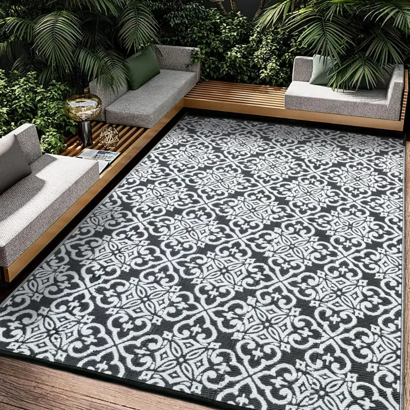 Photo 1 of  Outdoor Rugs on Sale Clearance Patio Rugs Waterproof Plastic Straw Rugs, Camping Rugs, Porch, Balcony, Deck, Pool Rugs Black White 5'x8'
***Stock photo shows a similar product, not exact***
