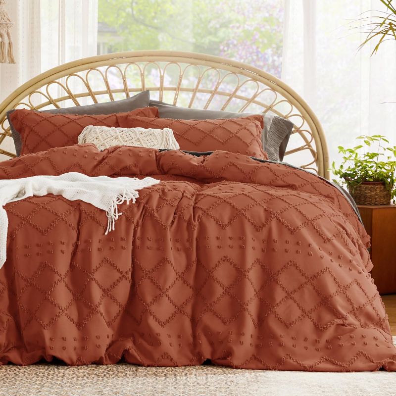 Photo 1 of  Bedsure Duvet Cover King Size - King Duvet Cover, King Boho Bedding for All Seasons, 3 Pieces Embroidery Shabby Chic Home Bedding Duvet Cover (Terracotta,...