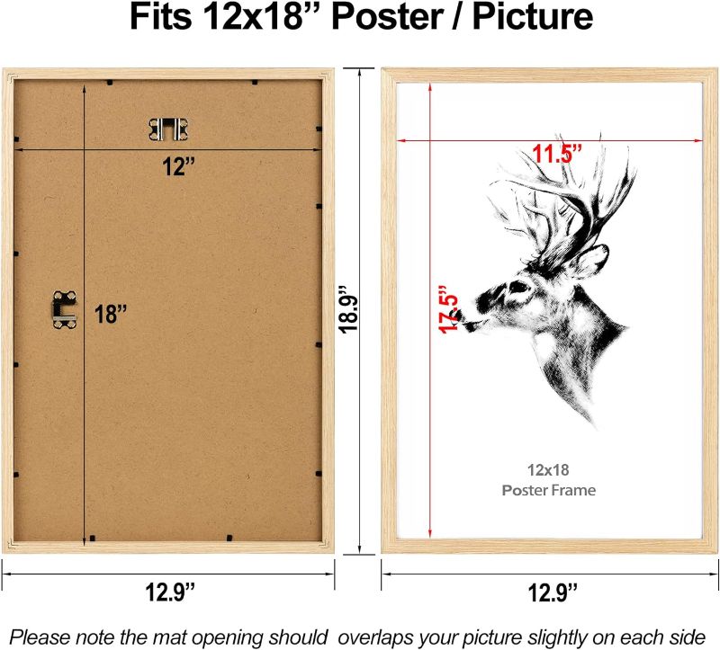 Photo 1 of 12x18 Frame Set of 2, Solid Oak Wood Poster Frame 12 x 18 inches, Wall Gallery 12x18 Picture Frame for Horizontal and Vertical Wall Mounted (2 pack, Oak)