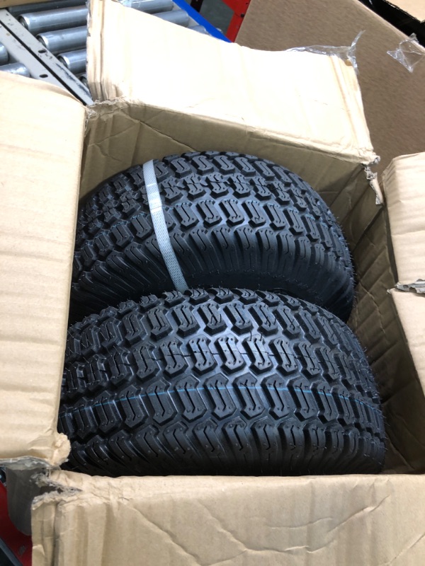 Photo 1 of MaxAuto 2 Pcs Lawn Mower Tires 15x6.00-6 with Wheel for Riding Mowers, 3" Offset Hub Long with 3/4" bearings, Pneumatic Tire