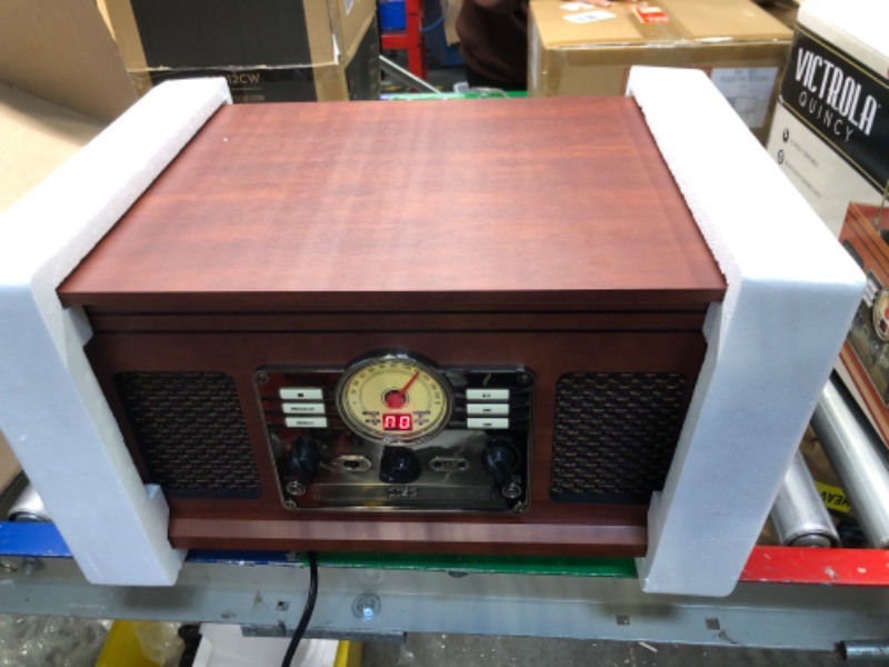 Photo 1 of Victrola Nostalgic 6-in-1 Bluetooth Record Player & Multimedia Center with Built-in Speakers - 3-Speed Turntable, CD & Cassette Player, FM Radio | Wireless Music Streaming | Mahogany Mahogany Entertainment Center