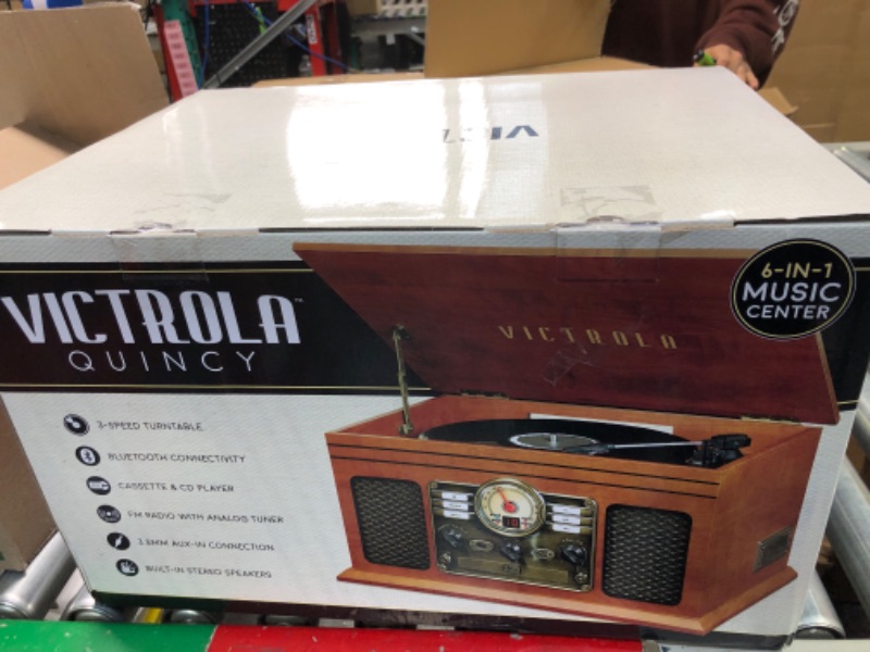 Photo 1 of Victrola Nostalgic 6-in-1 Bluetooth Record Player & Multimedia Center with Built-in Speakers - 3-Speed Turntable, CD & Cassette Player, FM Radio | Wireless Music Streaming | Mahogany Mahogany Entertainment Center