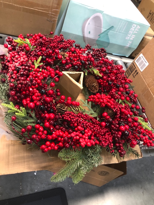 Photo 3 of 24" Red Berries and Cedar Wreath