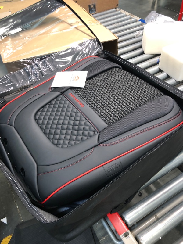 Photo 1 of Coverado Car Seat Covers, Super Breathable Faux Leather Car Seat Cushions, Waterproof Auto Interiors Full Set, Universal Fit Most Vehicles, Sedans and SUVs, Black&Red Trim B-RD
