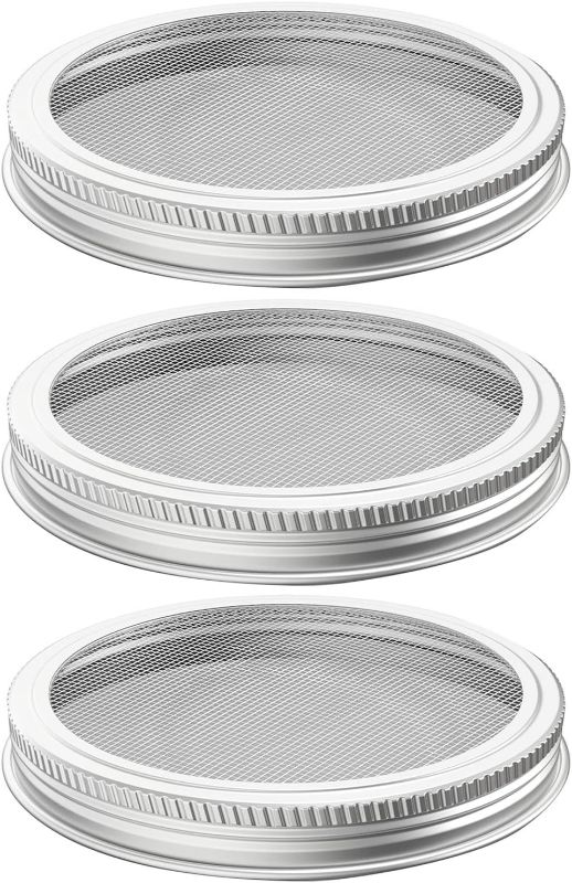 Photo 1 of 304 Stainless Steel Sprouting Lids 3 Pcs for Wide Mouth Mason Jars and Making Organic Sprout Seeds
