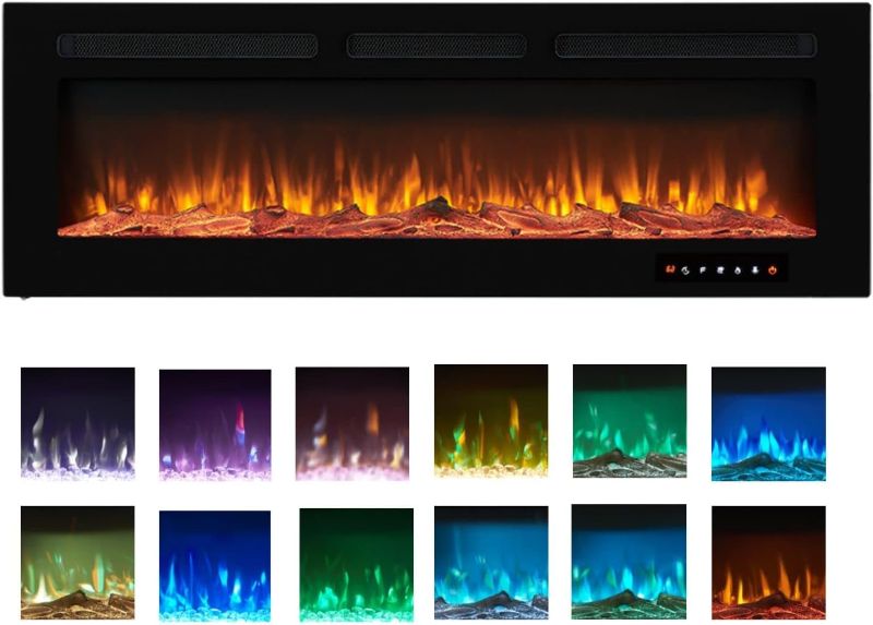 Photo 1 of 50" Electric Fireplace Inserts Recessed, Wall Mounted Fireplace LED Fireplace with 12 Flame Colors,  Timer, Carbon & Crystal Stones 500W/1500W - 50 inches
***Stock photo shows a similar item, not exact***
