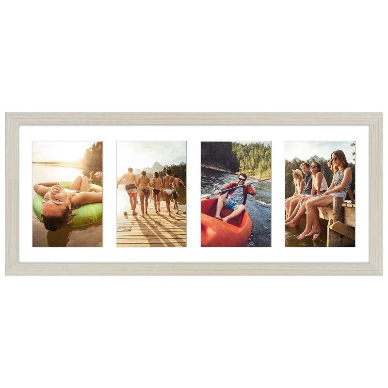 Photo 1 of Americanflat 8x20 Collage Picture Frame in Light Wood| Displays Four 4x6 Inch Photos. Shatter-Resistant Glass. Hanging Hardware Included!

