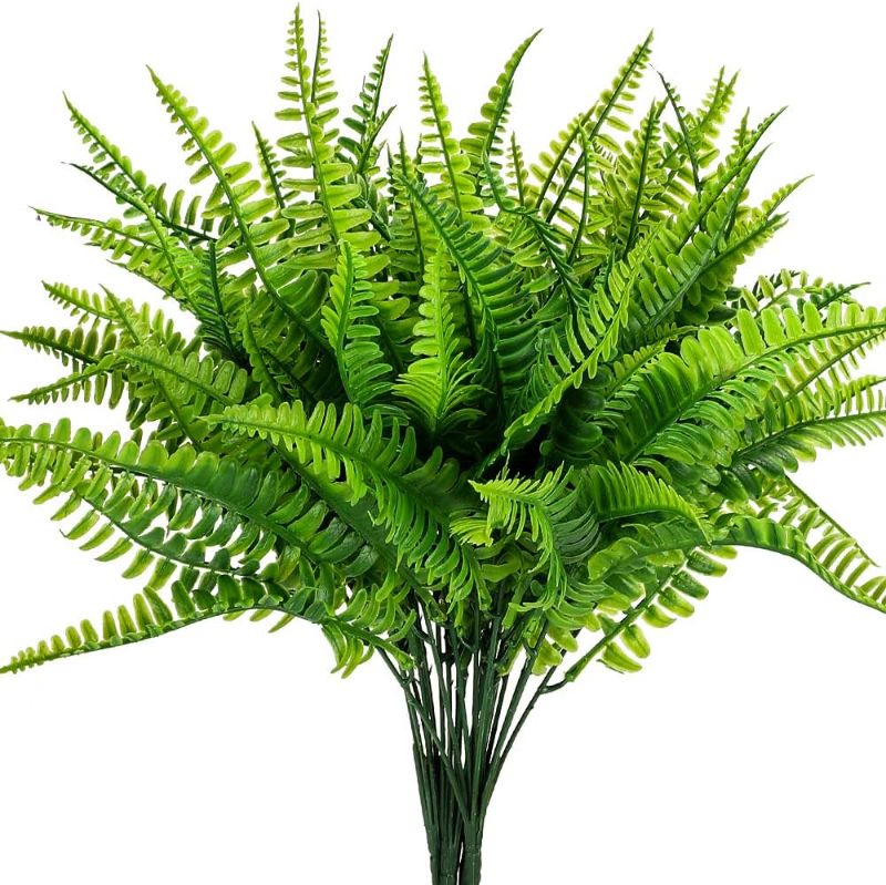 Photo 1 of Artificial Boston Fern Plants Bushes Artificial Shrubs Greenery for House Plastic Outdoor UV Garden Resistant Office Garden Indoor Decor