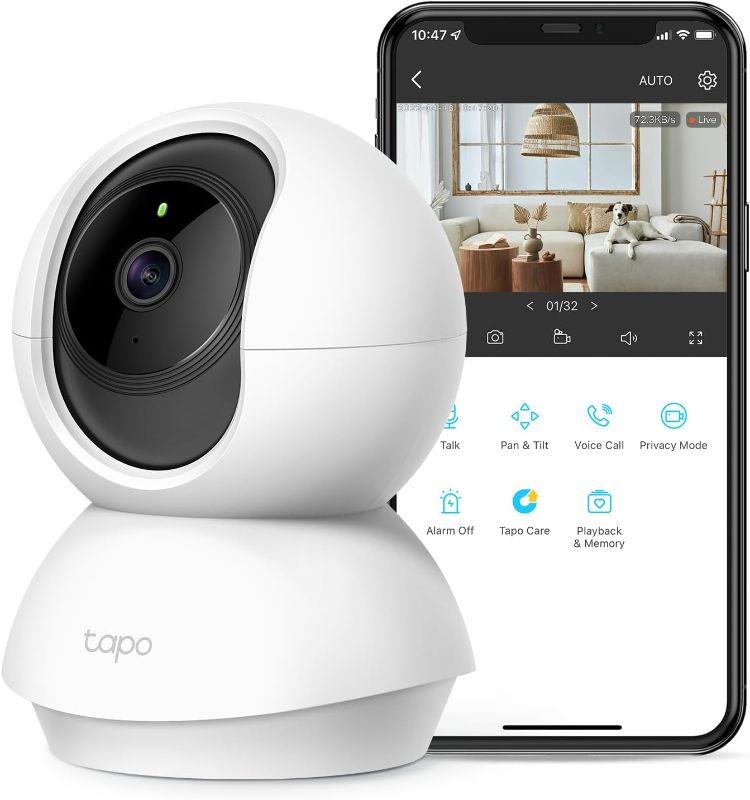 Photo 1 of TP-Link Tapo 2K Pan Tilt Security Camera for Baby Monitor, Dog Camera w/ Motion Detection, 2-Way Audio Siren, Night Vision, Cloud &SD Card Storage (Up to 256 GB), Works with Alexa & Google Home (C210)