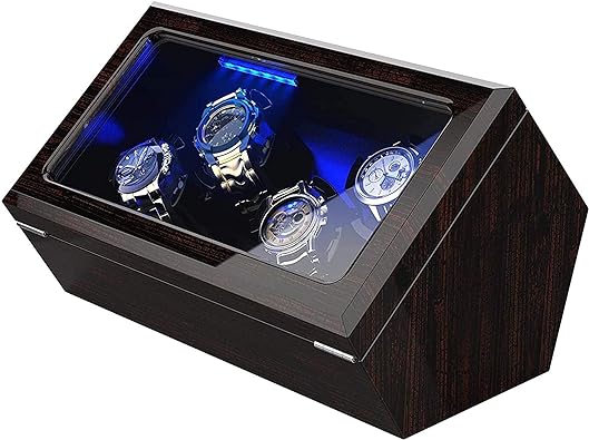 Photo 1 of INCLAKE High End Watch Winder, 4 Watch Winders for Automatic Watches with Super Quiet Motor, Blue LED Light & 4 Rotation Mode Setting, Watch Winder for Rolex with Flexible Pillow, AC Adapter
