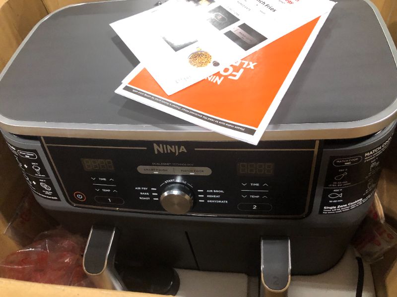 Photo 7 of Ninja DZ401 Foodi 10 Quart 6-in-1 DualZone XL 2-Basket Air Fryer with 2 Independent Frying Baskets, Match Cook & Smart Finish to Roast, Broil, Dehydrate & More for Quick, Easy Family-Sized Meals, Grey
***Used, but in good condition and functional*** 