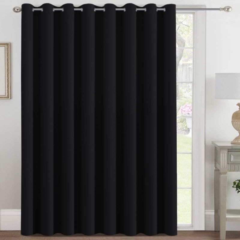 Photo 1 of 100% Blackout Bedroom Curtains Drapes 63 Inch Length Thermal Insulated Window Curtain Panels Energy Efficient Grommet Top Winter Curtain - Solid in Jet Black (One Panel), 52" W x 63" L