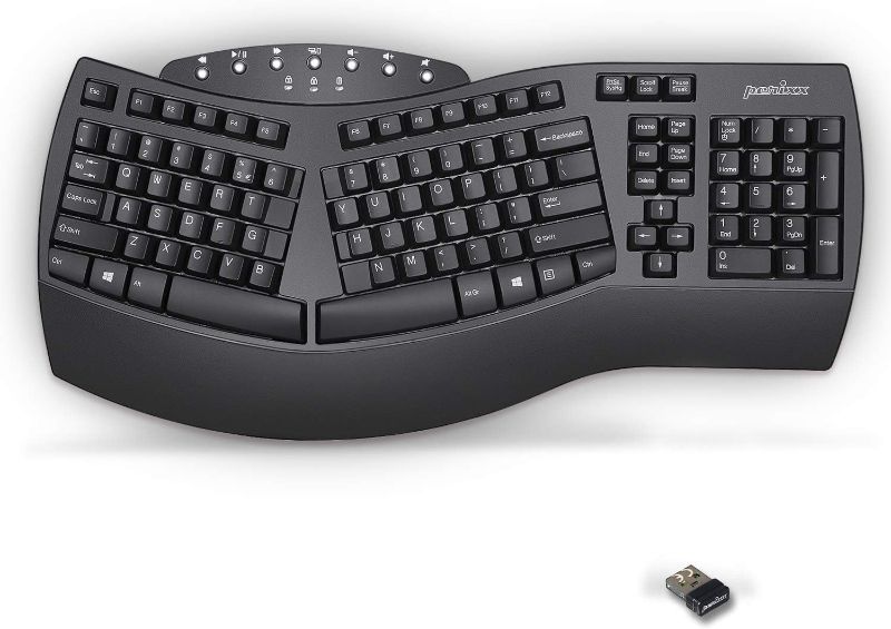 Photo 1 of Perixx Periboard-612B Wireless Ergonomic Split Keyboard with Dual Mode 2.4G and Bluetooth Feature, Compatible with Windows 10 and Mac OS X System, Black, US English Layout
