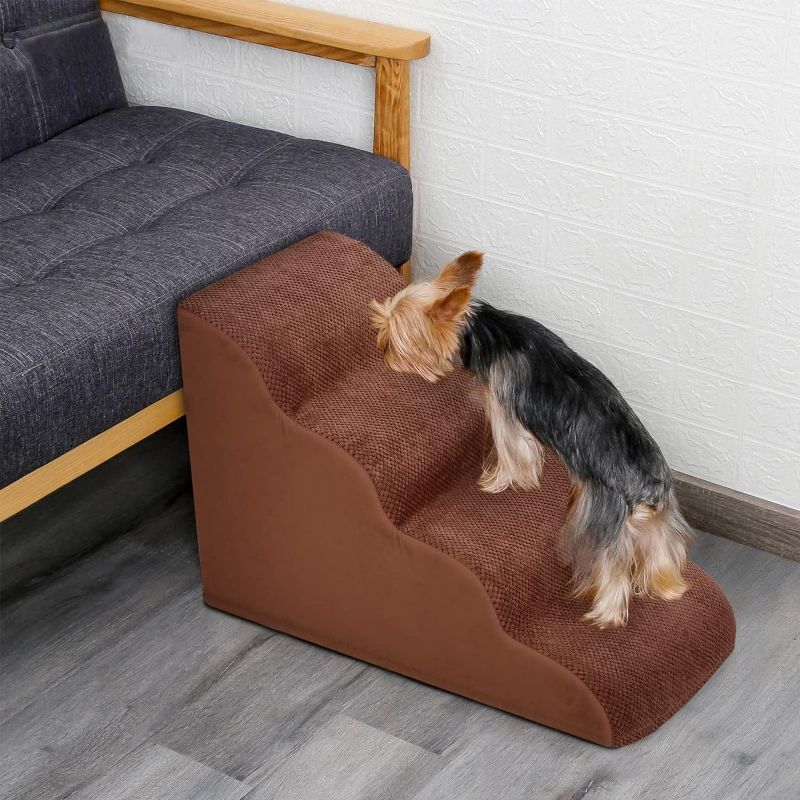 Photo 1 of 4 Steps Dog Ramp/Stairs for Beds and Couches,MOOACE Pet Steps with High Density Expand Immediately Foam, Washable Cover - Reduce Stress on Pet Joints/Easy to Walk
