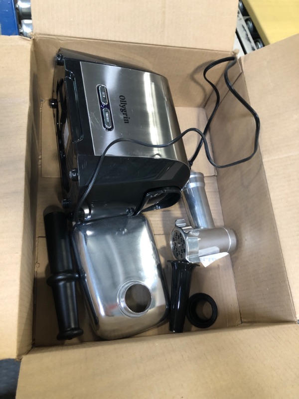 Photo 3 of Ollygrin Meat Grinder Electric Sausage Stuffer, Meat Grinder Electric Stainless Steel, Meat Grinder Maker Heavy Duty 2300W Max With 2 Blades, 3 Plates, Sausage Stuffer Tube & Kubbe Kit
***Missing some accessories*** 
