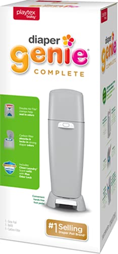 Photo 1 of Diaper Genie Complete Diaper Pail (Gray) with Antimicrobial Odor Control Includes 1 Diaper Trash Can 1 Refill Bags 1 Carbon Filter
