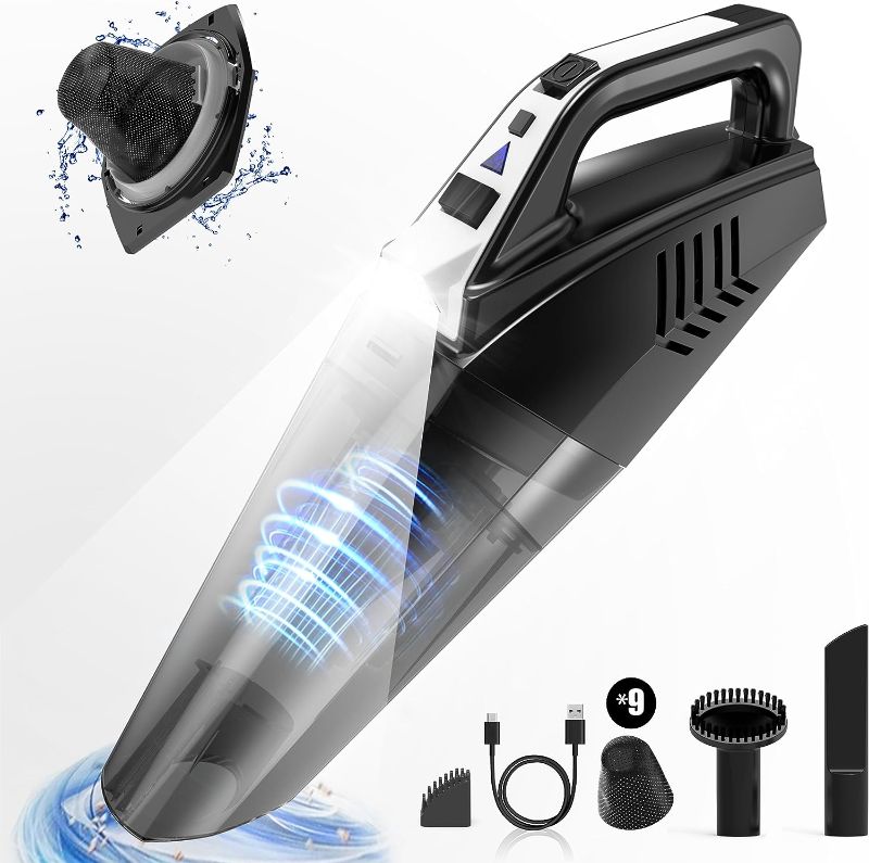 Photo 1 of Fichaiy Handheld Vacuum Cordless, Car Vacuum Cleaner High Power, 9500pa Mini Hand Held Vacuum Rechargeable, Portable USB-C Small Vac with LED Light for Home, Car, Pet Hair (3 Years Warranty)
***Missing some accessories 