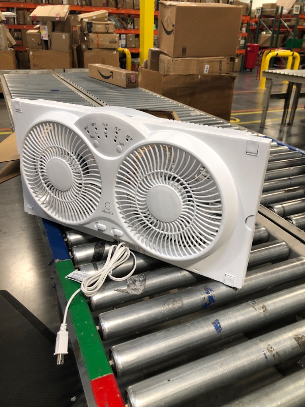 Photo 3 of Genesis A1 High-Velocity 9" Window Fan with Thermostat, 12"H X 24"W X 4"D, White
