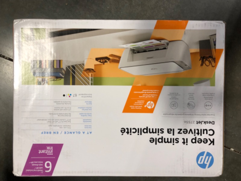 Photo 2 of HP DeskJet 2755e Wireless Color All-in-One Printer with bonus 6 months Instant Ink (26K67A), white