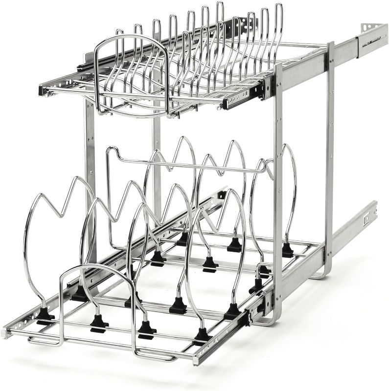 Photo 1 of 2-Tier Kitchen Cabinet Pull Out 12" Cabinet Organizer for Pots, Pans, and Lid Cookware, Adjustable Heavy Duty Wire, Chrome, 5CW2-1222-CR
Size:12 in.
