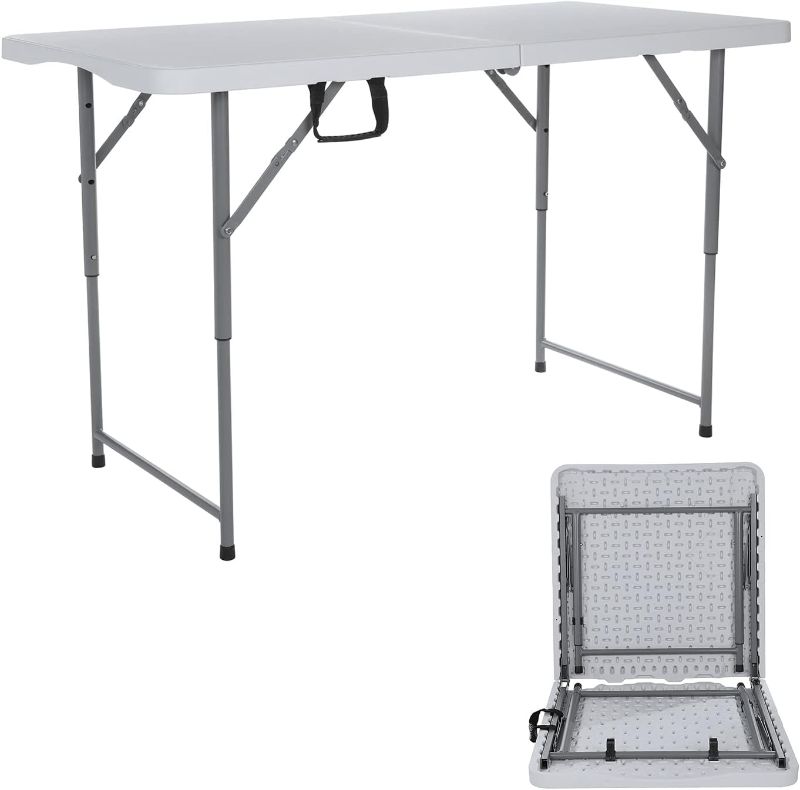 Photo 1 of 4 Foot Adjustable Height Premium Folding Table, White Granite