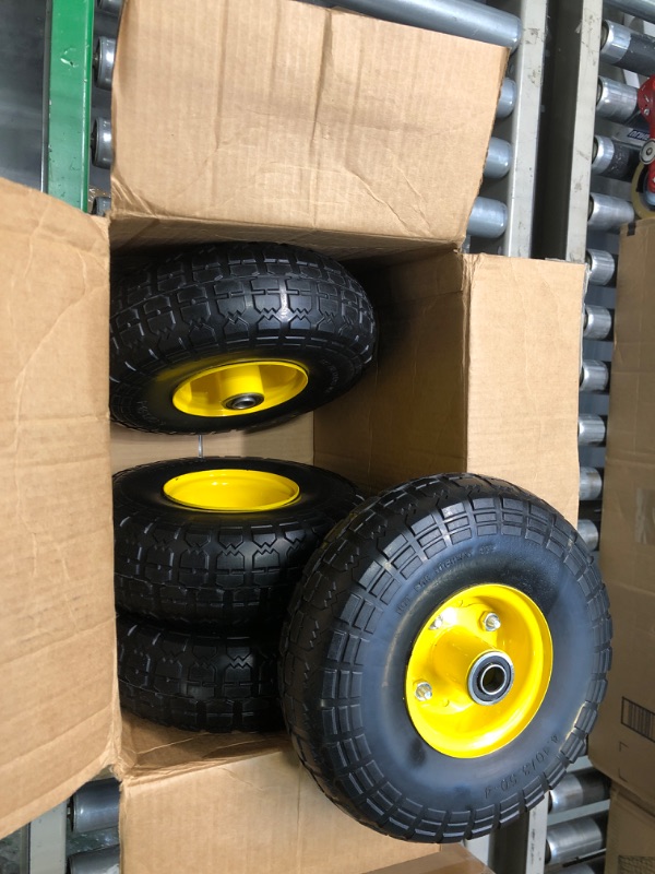 Photo 3 of 4.10/3.50-4 tire and Wheel,10" Flat Free Solid Tire Wheel with 5/8" Bearings,2.1" Offset Hub,for Gorilla Cart,Garden Carts,Dolly,Trolley,Dump Cart,Hand Truck/Wheelbarrow/Garden Wagon (4-Pack)