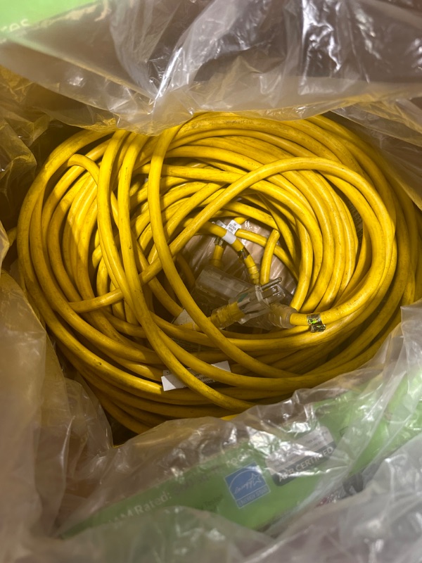 Photo 4 of EP 2 Pack 25 Ft Lighted Outdoor Extension Cord with 3 Electrical Power Outlets - 12/3 SJTW Heavy Duty Yellow Extension Cable with 3 Prong Grounded Plug for Safety, UL Listed 25FT-2PACK Yellow additional 2pc 50ft 