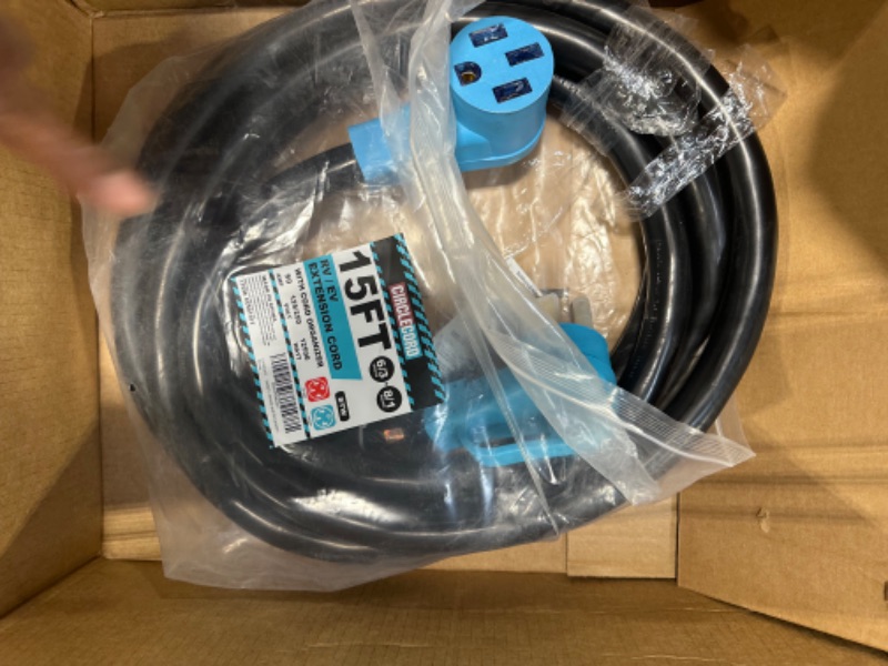 Photo 1 of CircleCord 50 Amp 15 Feet RV/EV Extension Cord, Heavy Duty 6/3+8/1 Gauge STW Wire with Cord Organizer and Storage Bag, NEMA 14-50P Plug Suit for Electric Vehicle and RV Campers, ETL Listed Blue 50 Amp 15 FT