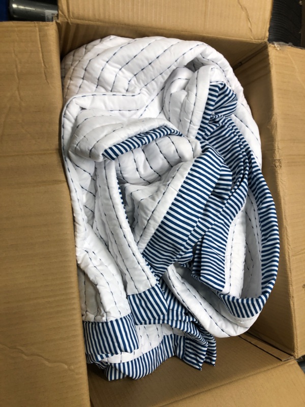 Photo 1 of Bedsure White Quilt Queen Size - Lightweight Soft Quilt Bedding Set for All Seasons, Bedspreads & Coverlets, Corduroy Pattern Quilt Set, White and Royal Blue, 3 Pieces with 2 Pillow Shams Full/Queen White & Royal Blue