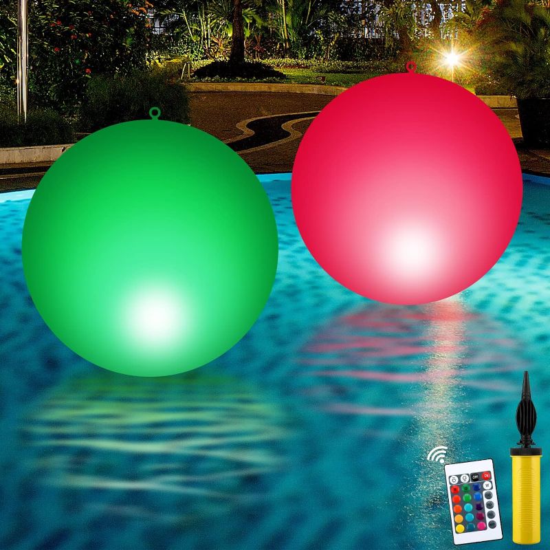 Photo 1 of 2 Pcs Large Solar Floating Pool Lights 16 Color Changing LED Glow Globe Inflatable Waterproof Outdoor Pool Ball Lamp Float or Hang for Swimming Pool Beach Garden Backyard Lawn Pond Decor (28 Inch)
