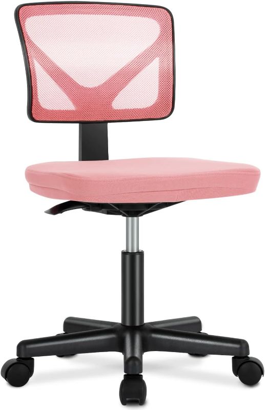 Photo 1 of Desk Chair - Armless Mesh Office Chair, Ergonomic Computer Desk Chair, No Armrest Small Mid Back Executive Task Chair with Lumbar Support and Swivel Rolling for Small Spaces, Pink