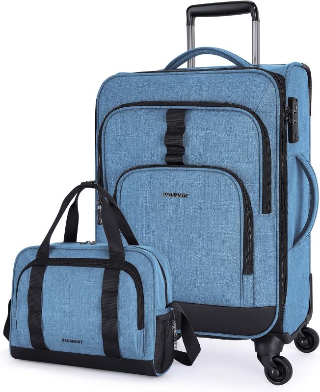 Photo 1 of 2 Piece Luggage Sets, BAGSMART Expandable 20 inch Carry on Luggage Airline Approved, Lightweight Carry on Suitcase with Spinner Wheels, Family Travel Suitcase Set with Duffle Bag - Blue
